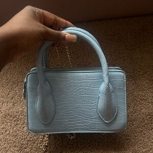 Elegant Blue Crocodile-Embossed Handbag
